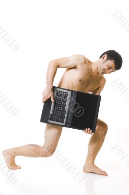 Undressed the man and a computer