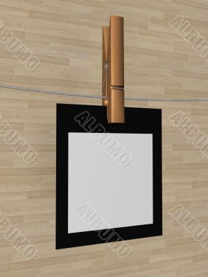 One sheet of a paper hanging on a cord. 3D image