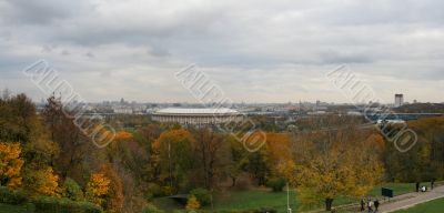 Autumn panoramic shot on Moscow stadium Luzhniki