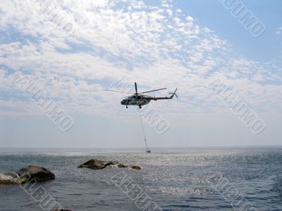 helicopter above the sea