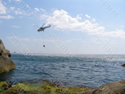 helicopter above the sea