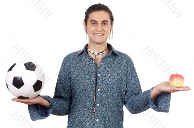 young with soccer ball and apple