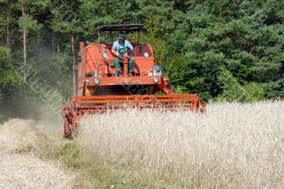 red combine harvester