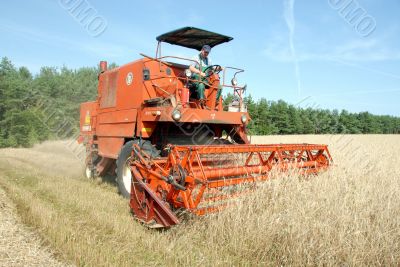 red combine harvester
