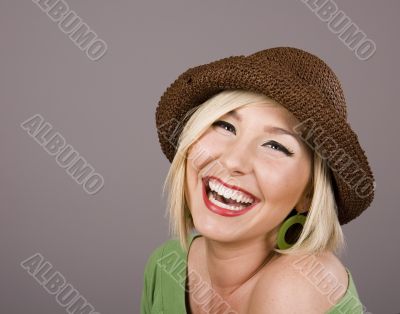 Blonde Brown Hat Smiling