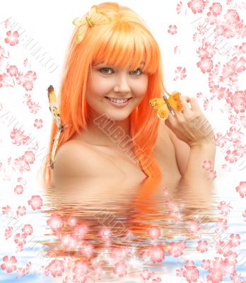 butterfly girl in water with flowers 2