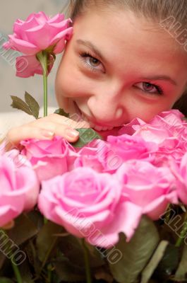 young beaty girl and roses