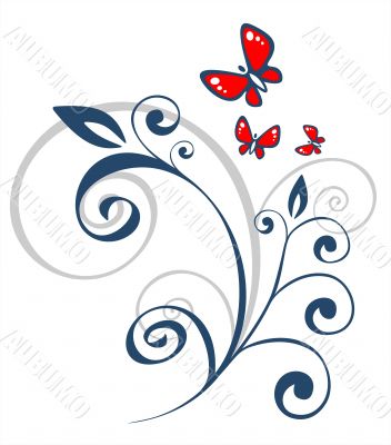 floral pattern and butterflies