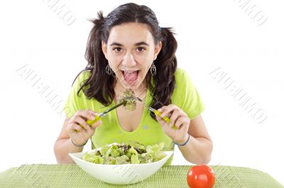 teenager eating salad