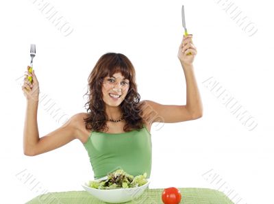 teenager eating salad