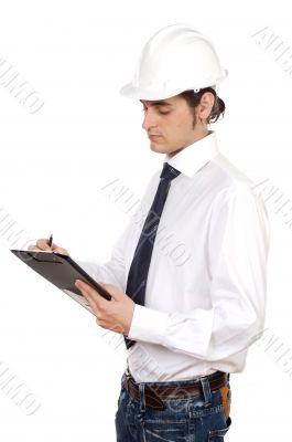 Worker taking notes