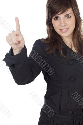 Young woman pointing