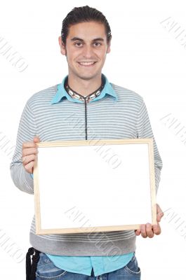 Young holding blank sign