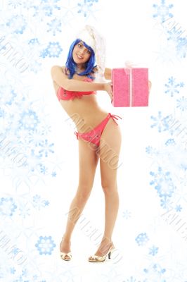 santa helper girl on high heels with snowflakes