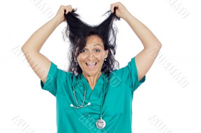 Woman pulling her hair