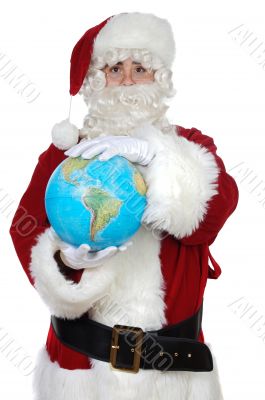 Santa Claus holding a globe