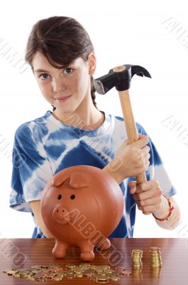 girl whit money box