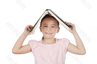 Girl holding book on head