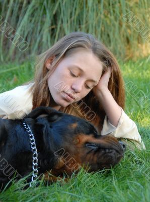 sleeping dog and woman