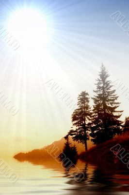 Green hill with blue sky