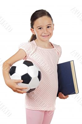 Girl with soccer ball and book