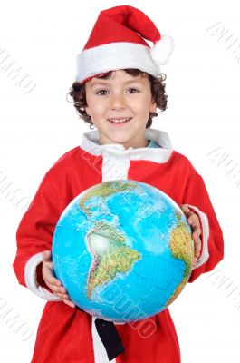 Santa boy with globe