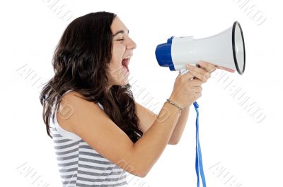 Teenager with megaphone