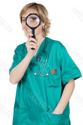 Doctor with magnifying glass