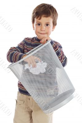 Boy with wastebasket