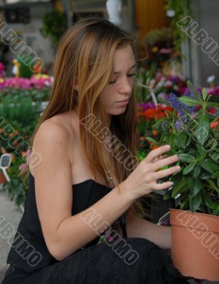 beautiful girl and plant