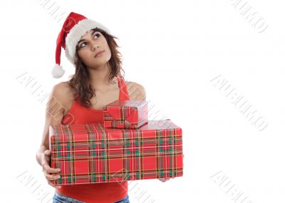 Girl with christmas boxes