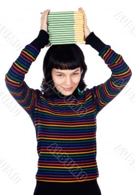 girl with a books in the head