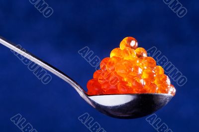 Red caviar in the spoon