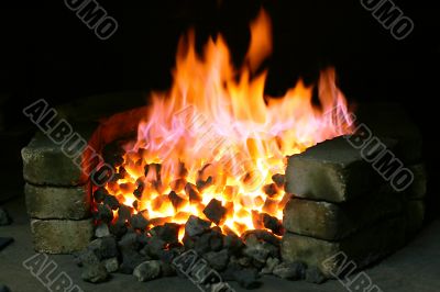 Burning black coal