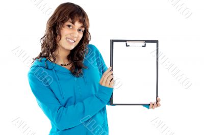 teen whit clipboard