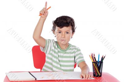 Adorable boy studying