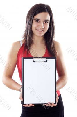 teen whit clipboard