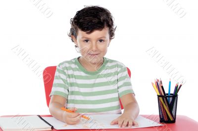 Adorable boy studying