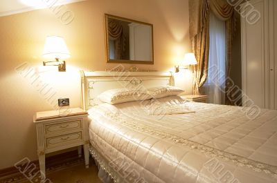 Wide bed and mirror