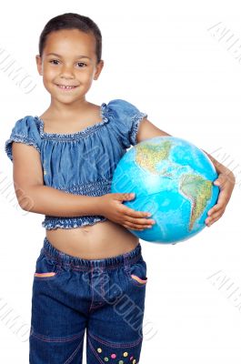 Girl with a globe of the world