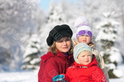 Family in winter park