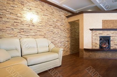 fireplace and sofa