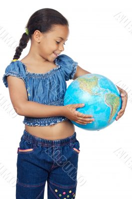 Girl with a globe of the world