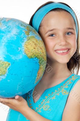 Girl with a globe of the world
