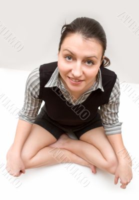 business lady sits on a floor