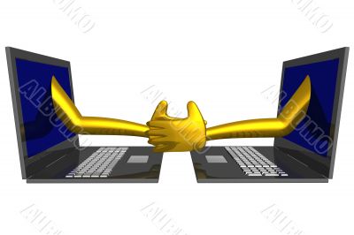 The stretched hand from a computer. 3d image.