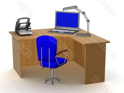 Interior of office workplace. 3D image.