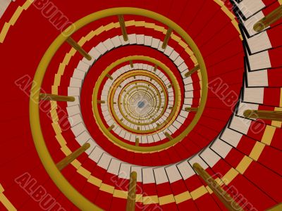 Ladder in a carpet going downwards. 3D image.
