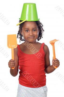 girl with bucket in her head
