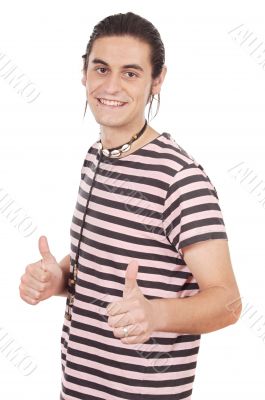 young with thumbs up